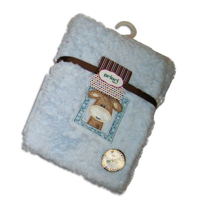 Manta piel pelo largo, Simil Piel, corderito celeste - blanca Con Bordado