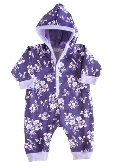 Enterito frizado sin pie con capucha floreado