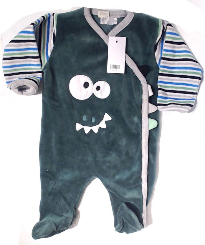 Enterito Plush verde con mangas a rayas