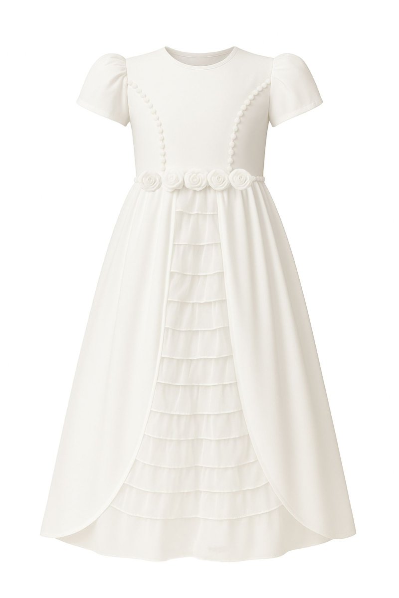 Vestido de Comunion con Multivolados en Falda