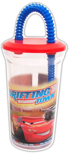 Vaso Sport con Sorbete (Pajita) flexible con tapa estampado Perlado transparente o Glitter personaje Doctora Juguetes Cars Toy Story Monster High Hello Kitty Princesas Barbie Spider Man  Mickey