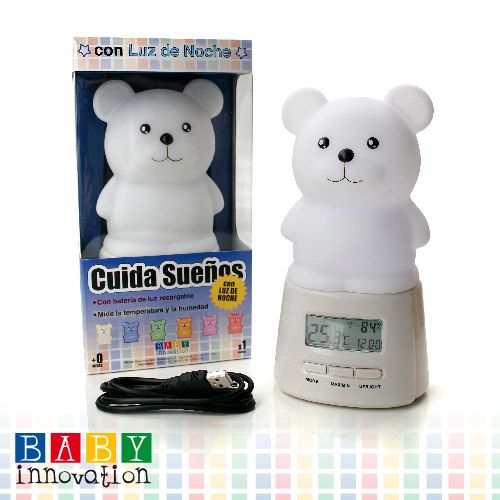 Luz de noche con termómetro e hidrómetro - Cuida Sueños - Oso