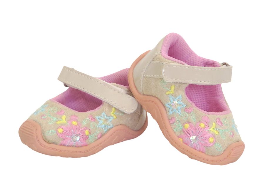 Guillermina Velcro Bordada Flores Gamuza y Cuerina