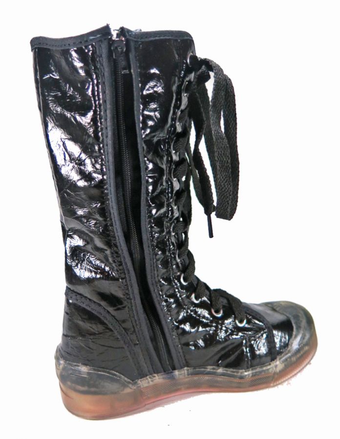 Bota Alta Hu_ Kids Charol Cordon Bordada