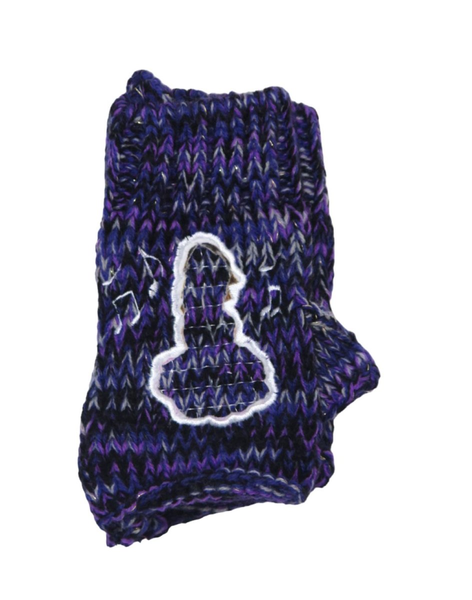 Guantes Sin Dedos Tejido Melange Con Aplique Violeta