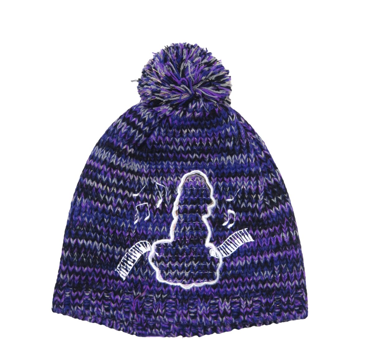 Gorro Tejido Melange Con Pompón Y Aplique Violeta