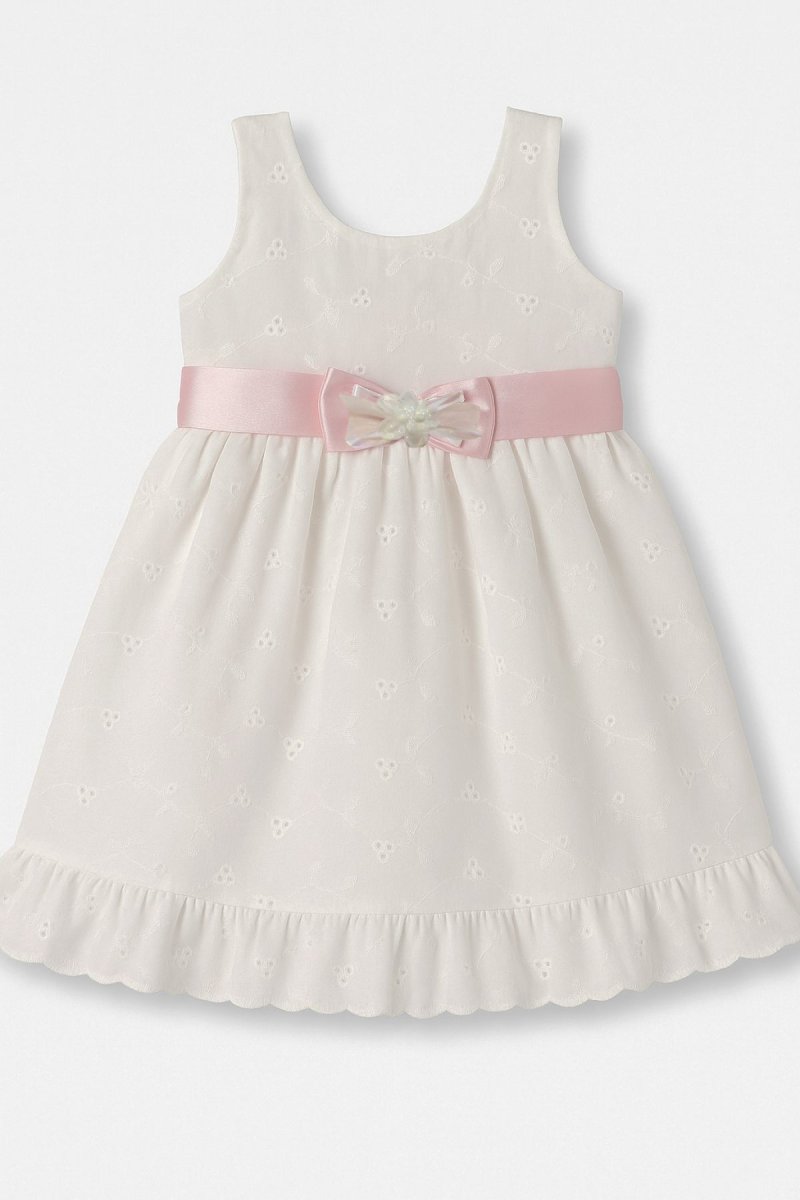 Vestido de broderie con faja en razo