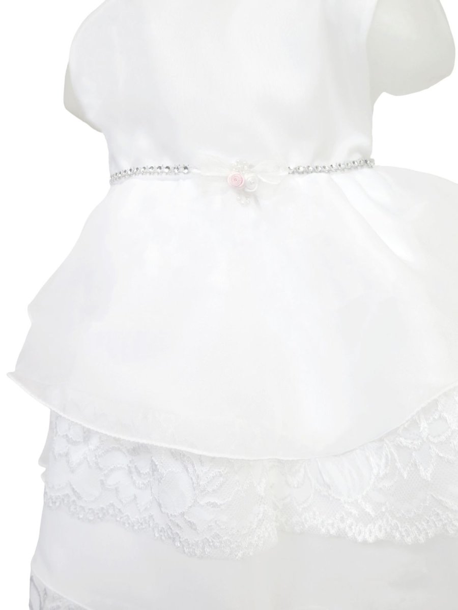 Vestido gasa con volados en encaje y strass