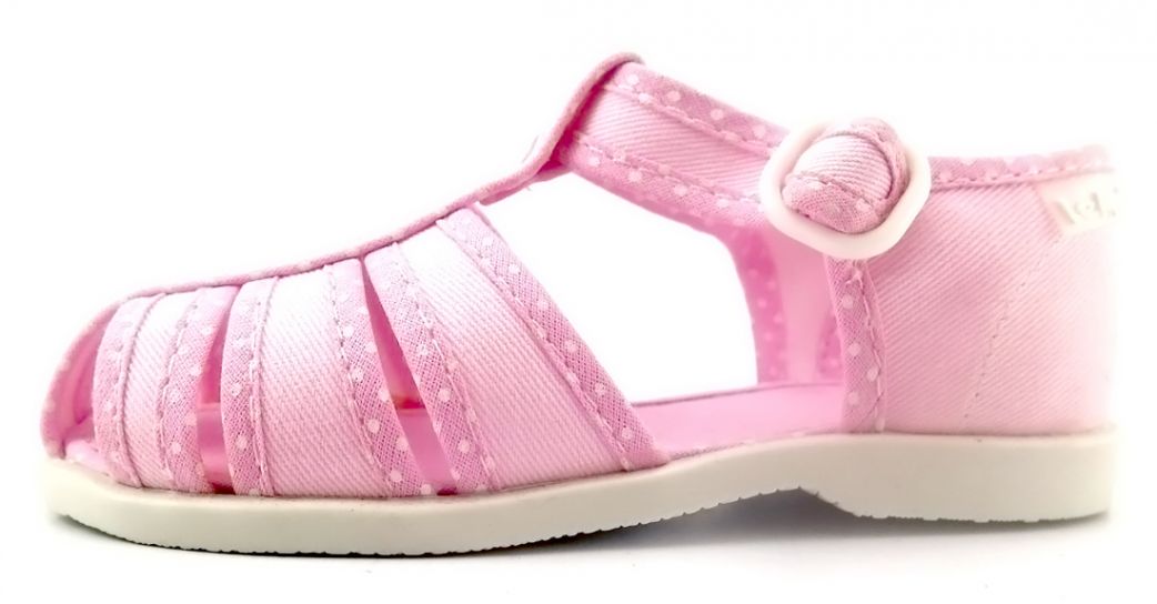 Zapatilla Sandalia de Tela Lona Con Hebilla Lunares y Lisa Tipo Franciscana