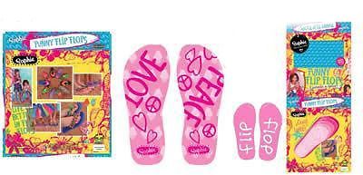 "Funny Flip Flops Sophie". Diversión en ojotas. 4 talles surt. Incluye, Ojotas tampografiadas, globos de agua, glitter y pegamento