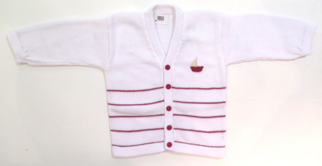 Saco de hilo de varon conm bordado de velero y finas rayas