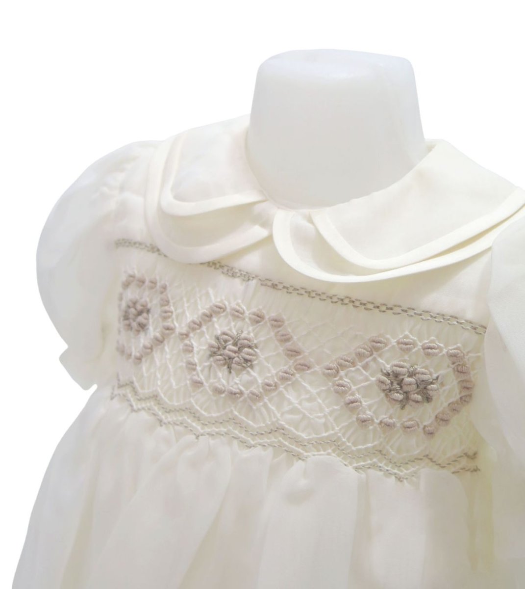 Vestido Punto Smock y punto rococo en gasa