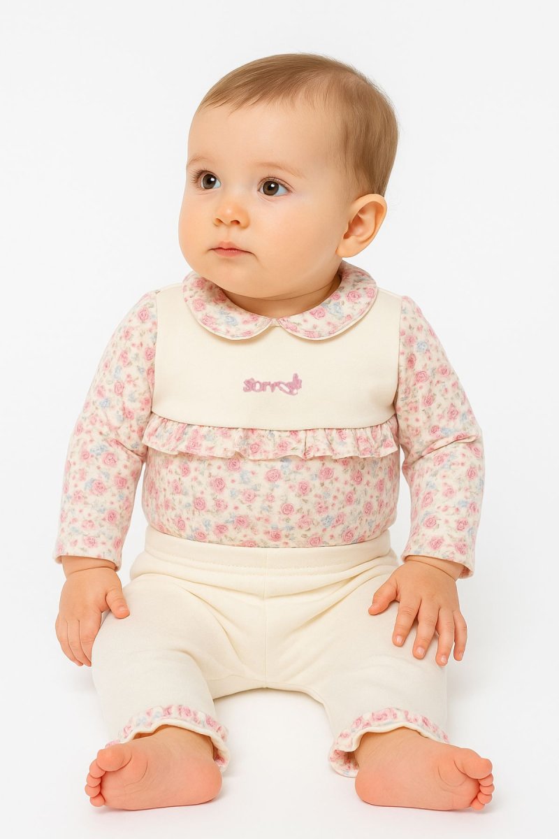 Conjunto Algodon Body Manga Larga y Pantalon Sin Pie Floreado