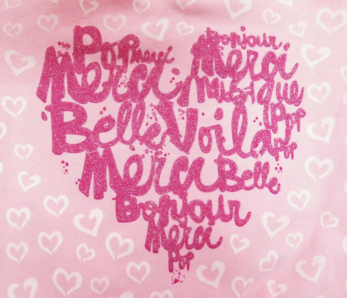 Buzo Sin Capucha Con Friza Frizado Estampado con Brillo Corazones Con Puño