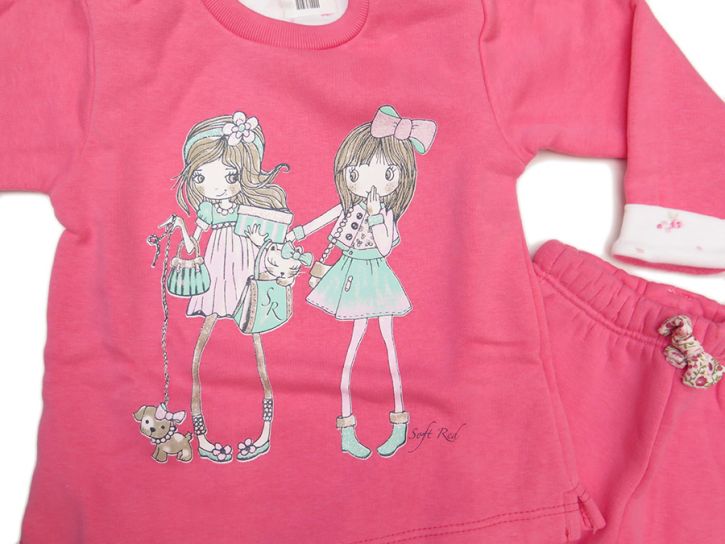 Conjunto de Buzo Frizado Estampado Y Brillo Con Pantalon Con Moñito