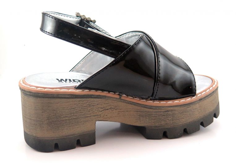 Sandalia Cruzada Plataforma Taco Charol negro