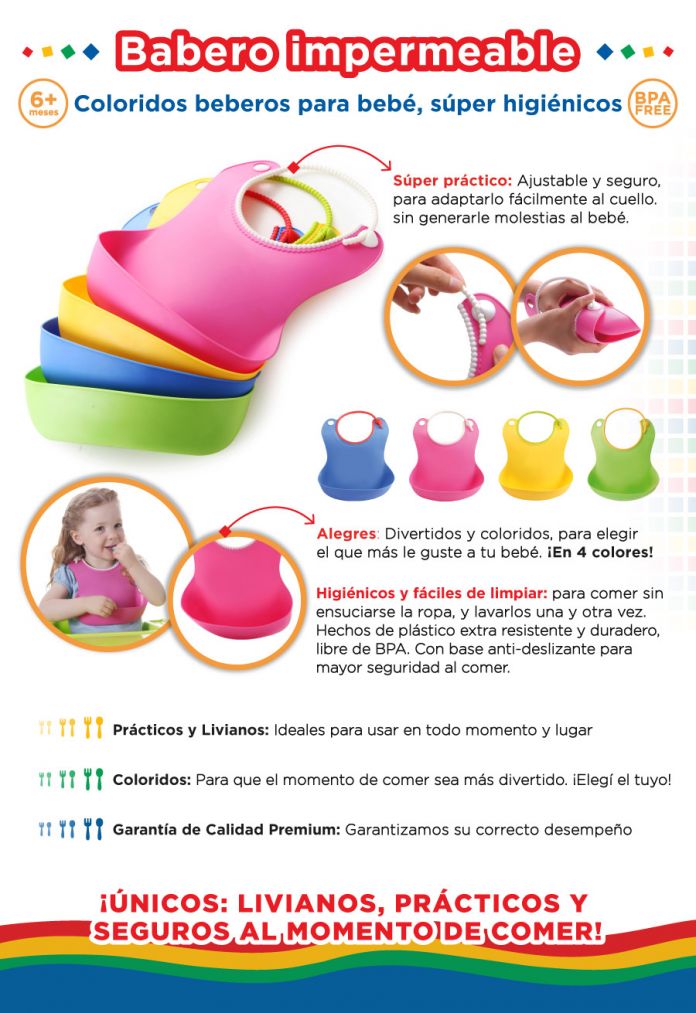 Babero de Silicona Con Cuello Ajustable y Bolsillo