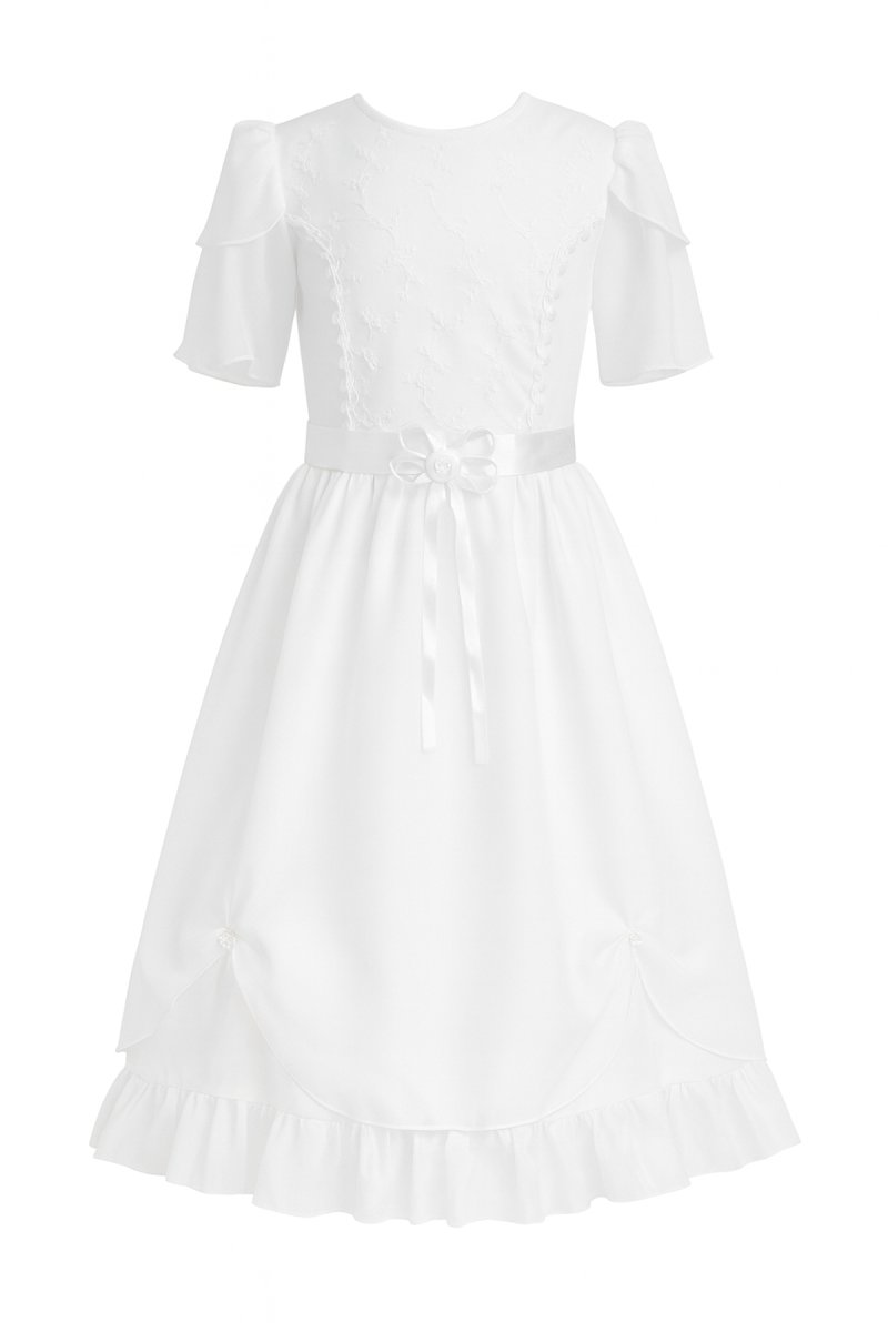 Vestido de Comunion Bordado en Pechera con Mangas