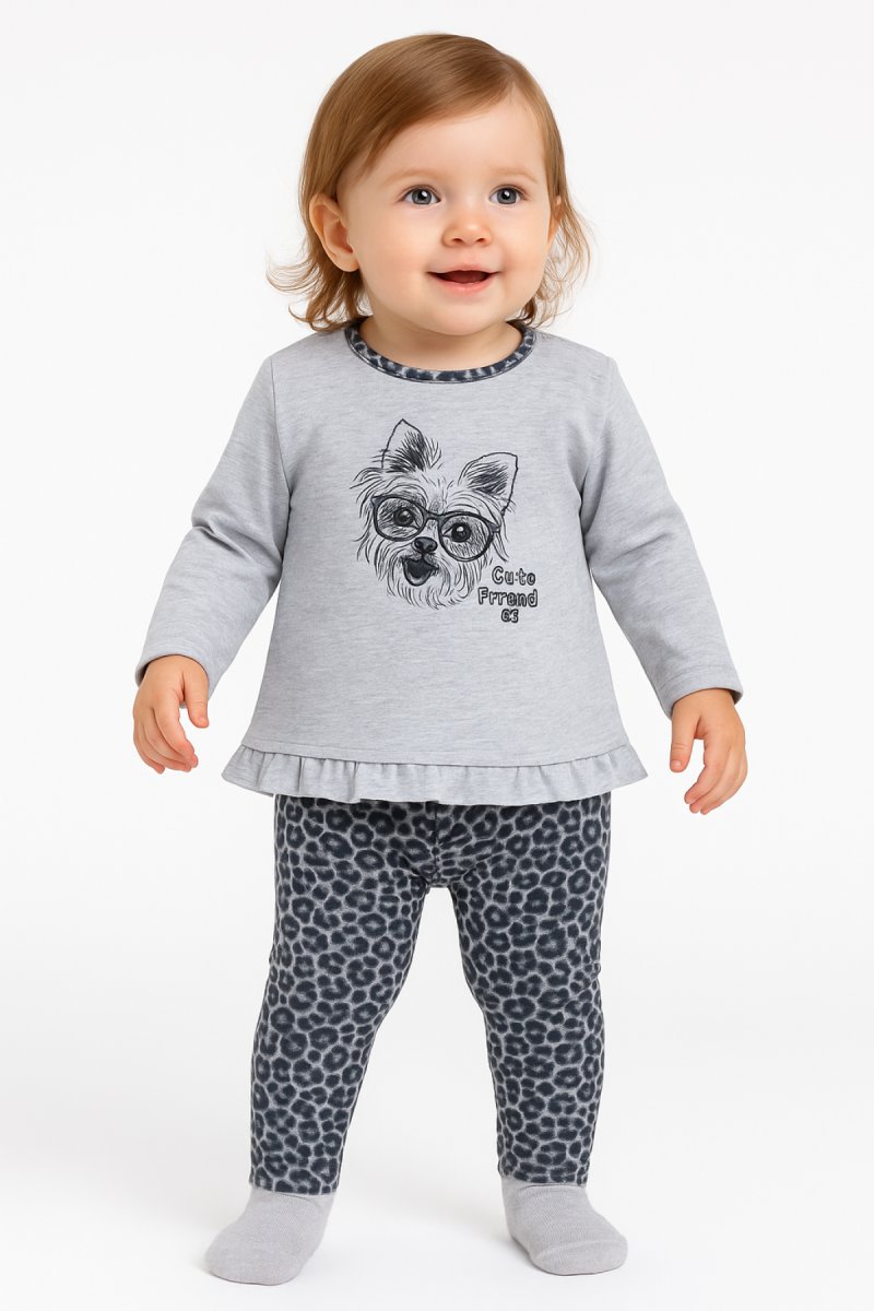 Conjunto De Algodon Remera Manga Largo Y Pantalon Sin Pie Animal Print