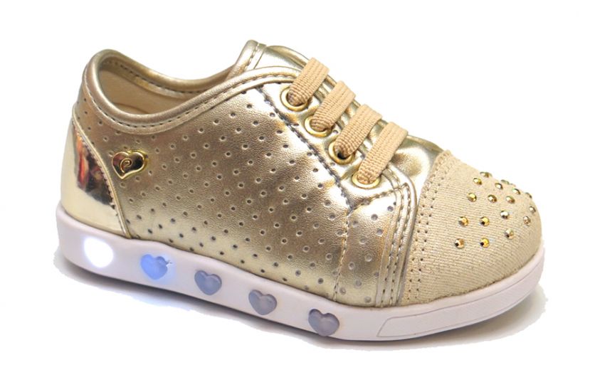 Zapatilla  Luz Led Con Cordón y Tachas Doradas