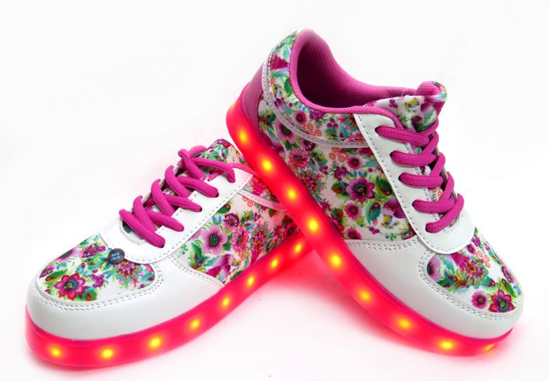 Zapatilla Con Luz Led Estampado Flores