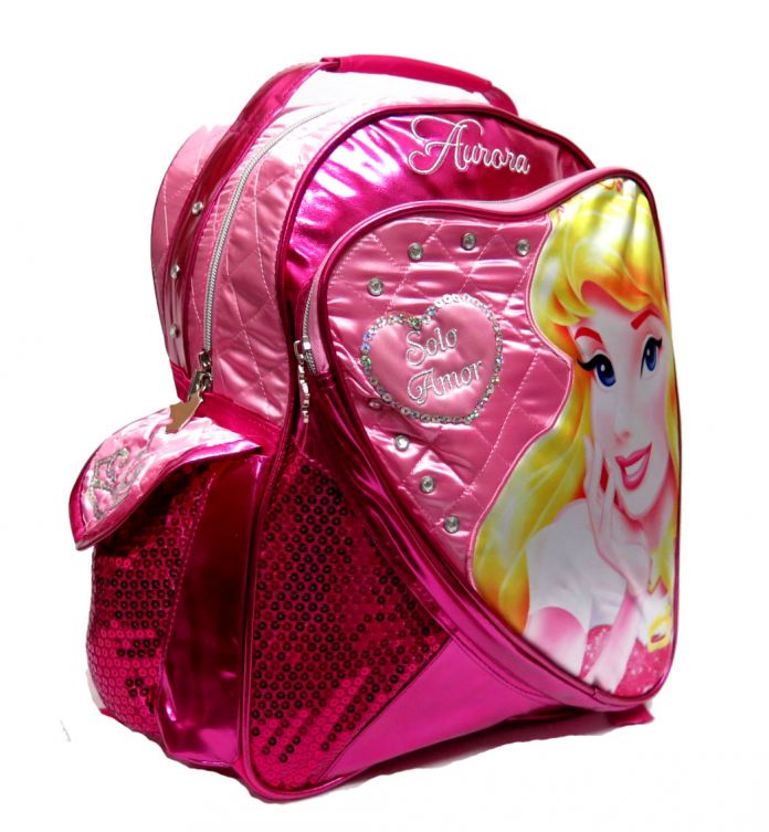 Mochila Espalda Princesas Aurora Bella Durmiento con lentejuelas "Solo Amor"