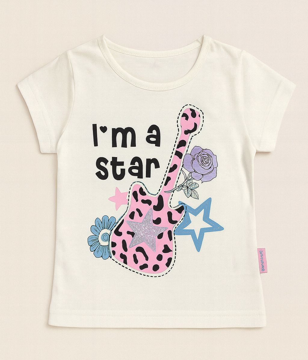 Remera Manga Corta Estampado Guitarra con Brillo