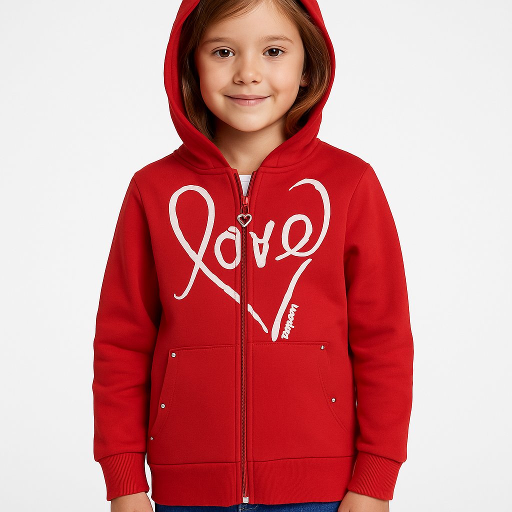 Campera de Algodon Frizado con Capucha Estampada Love