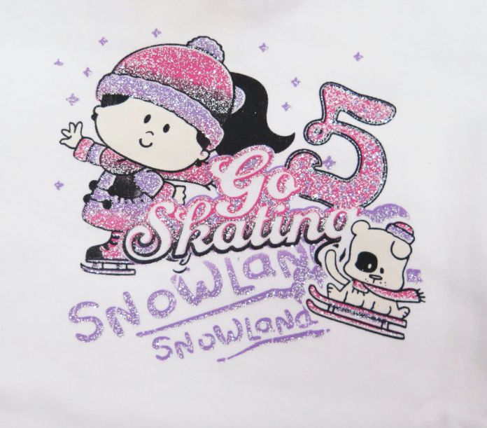 Buzo de Algodon Frizado Estampado Nena Patinando Con Brillo