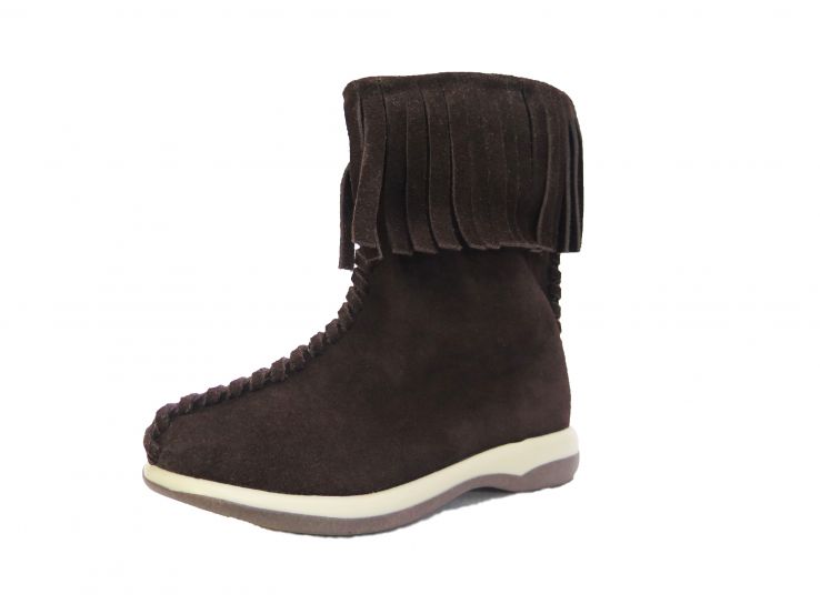 Bota de Gamuza Con Flecos y Costura