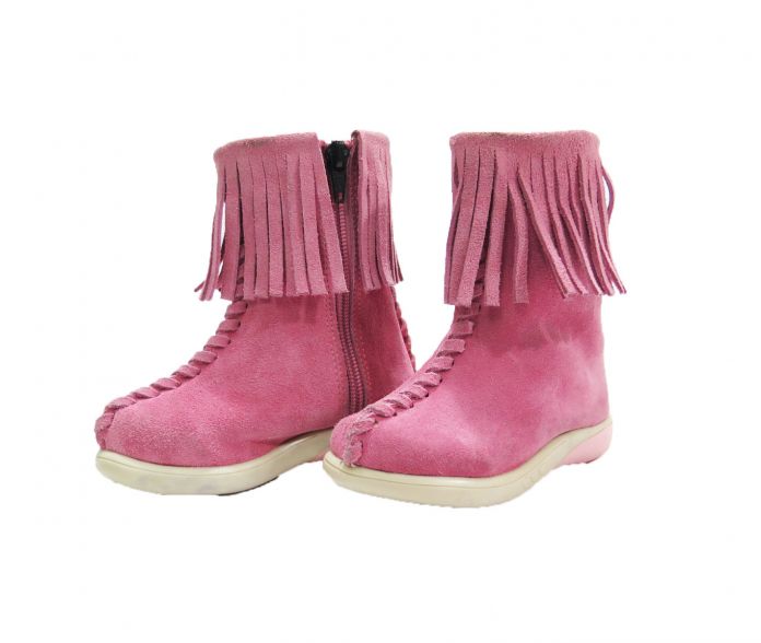 Bota de Gamuza Con Flecos y Costura