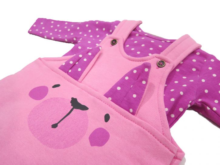 Conjunto "Rabbit" Jardinero De Frisa Con  Body A Lunares