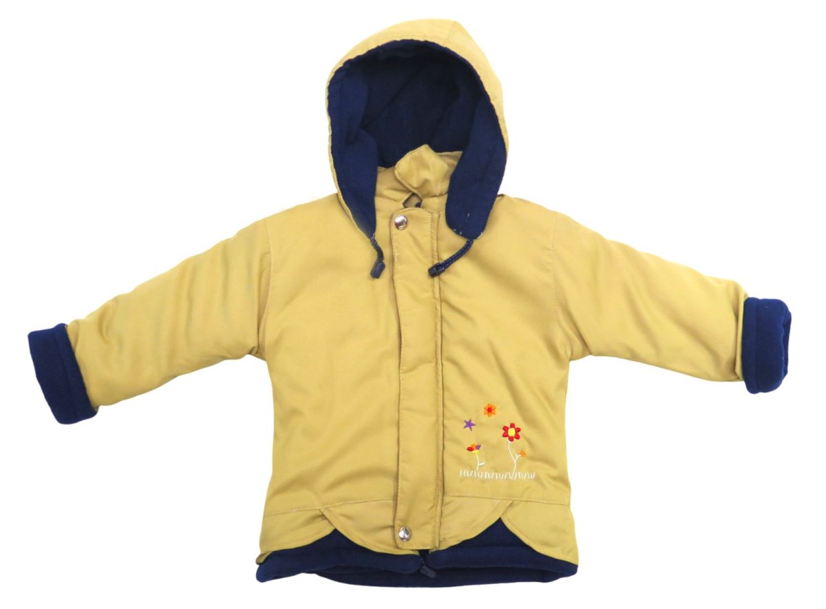 Campera con Capucha Desmontable de Gabardina Forrada en Polar y Flores Bordadas