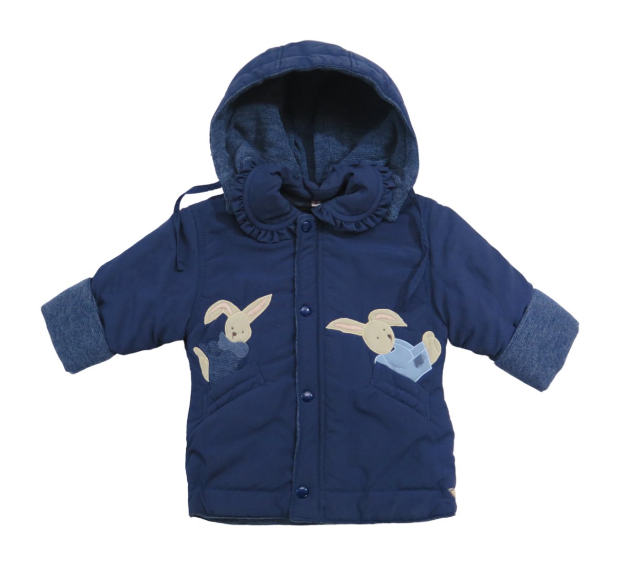 Campera de Microfibra Matelasse Bordada con Aplique de Conejos en la Espalda y Frente