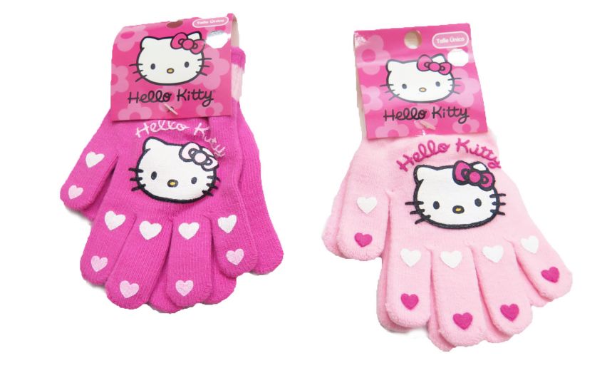 Guante Personaje Tejido Estampado de Hello Kitty con Corazones