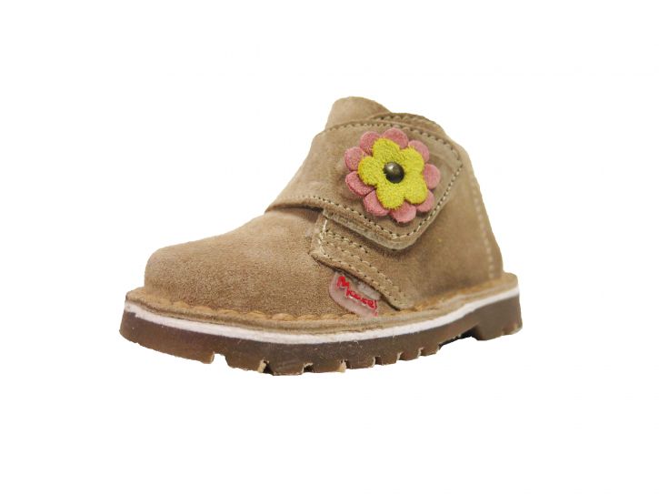 Bota Botita de Gamuza y Goma Febo Con Velcro y Aplique Flor