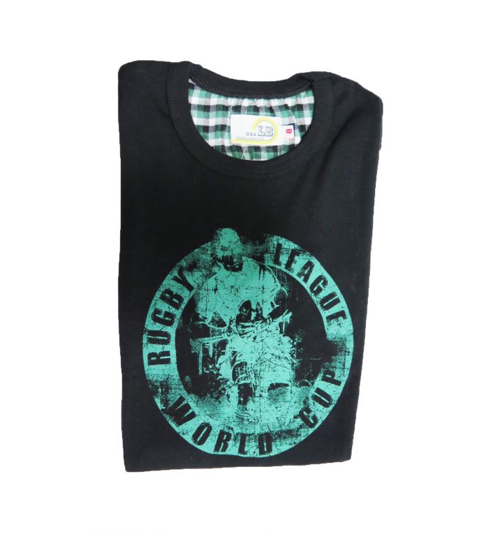 Pijama de Invierno Remera Manga Larga Estampado Rugby y Pantalon Escoces de Viyela