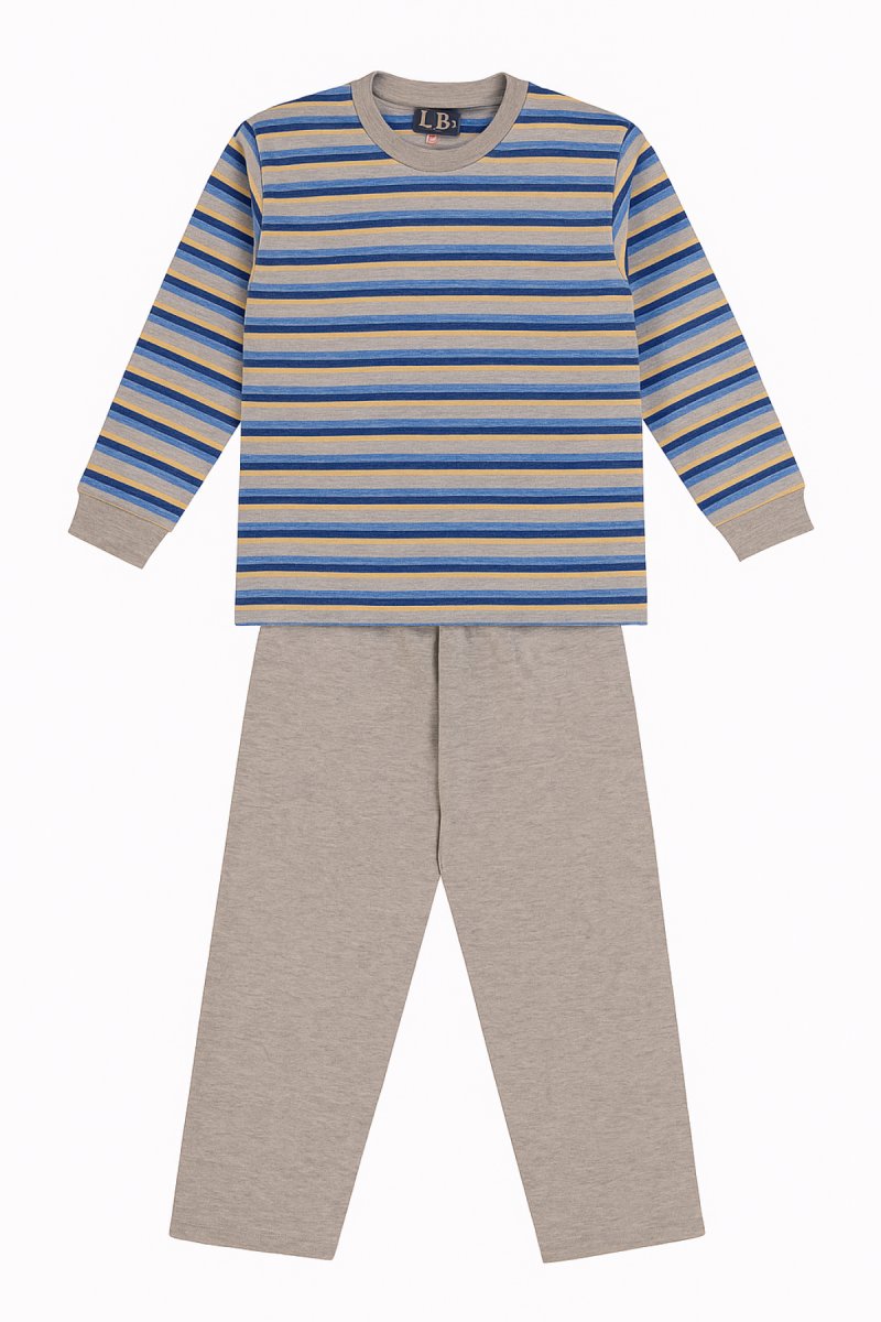 Pijama Bremer Invierno Remera Manga Larga Rayas y Pantalon Liso