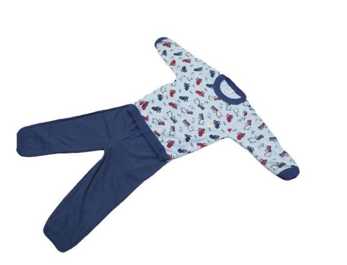 Pijama Invierno Remera Manga Larga Estampado Camiones y Pantalon Liso