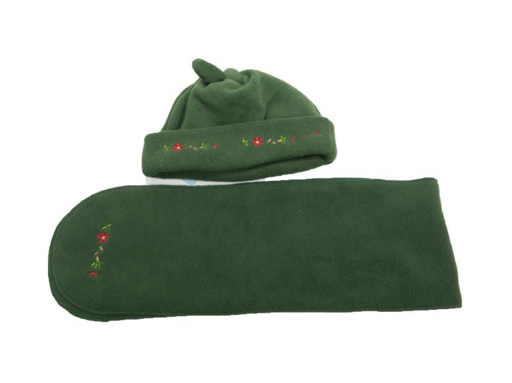 Conjunto de Gorro y Buganda Polar Bordado Flores