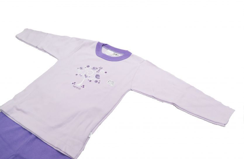 Pijama Invierno Remera Manga Larga Estampada de Pajaros y Pantalon Liso