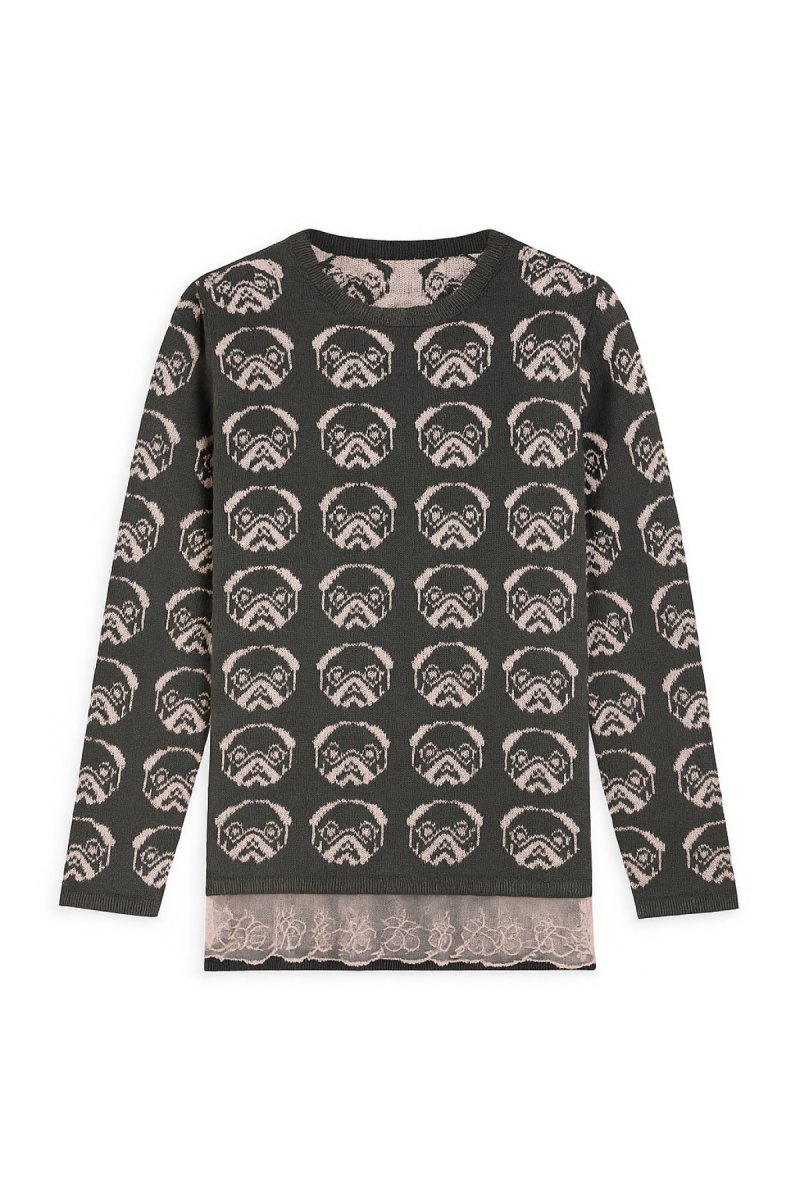 Sweater Estampado Perro con Broderie en Cintura