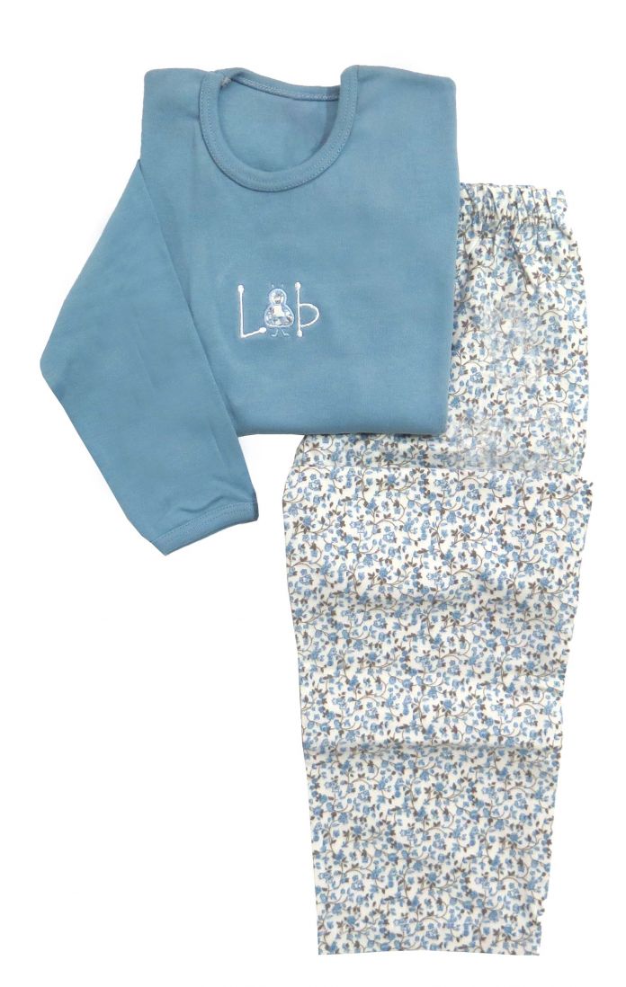 Pijama Invierno Remera Manga Larga Bordada y Pantalon Floreada