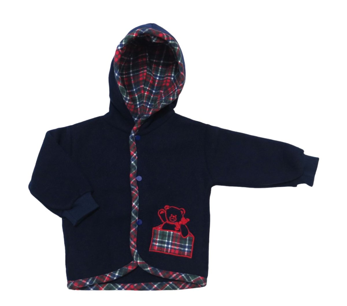 Campera de Polar con Capucha Oso Bordado y Bordes Escoces