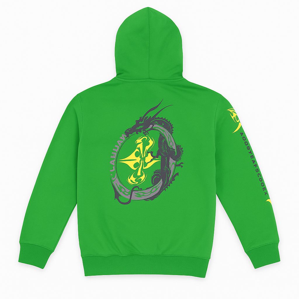 Buzo Frizado con Capucha con Estampado de Dragon en la Espalda