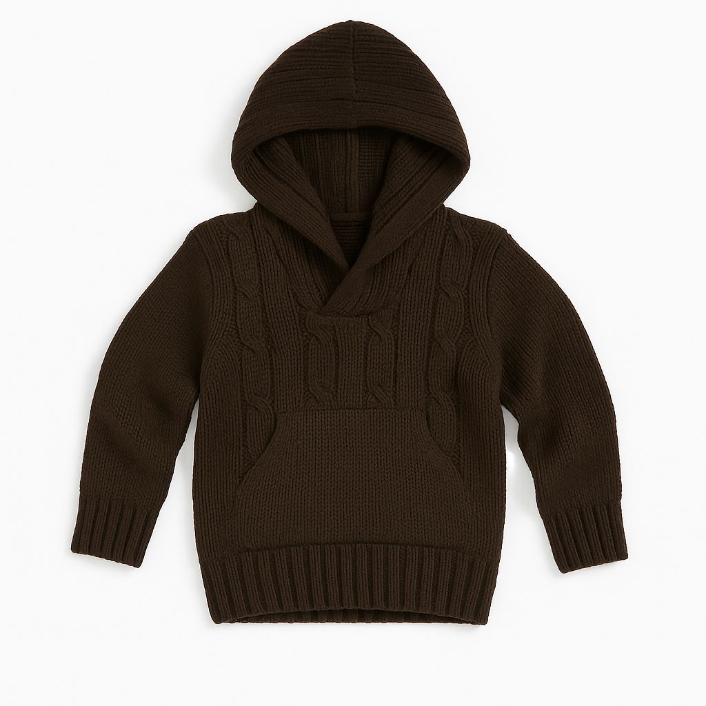 Pullover Sweater Tejido Liso con Capucha