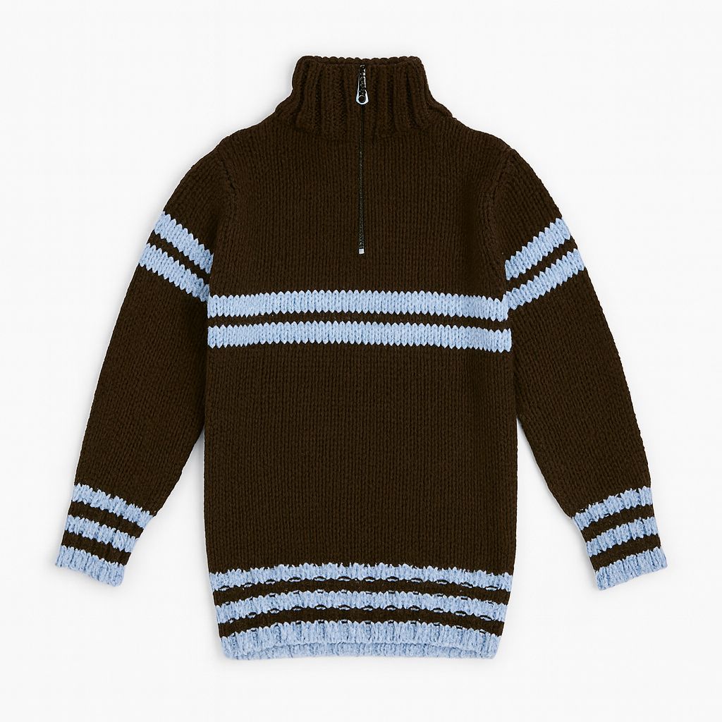 Pullover Sweater Tejido con Cierre y Rayas