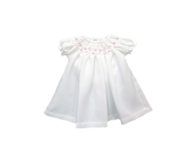 Vestido Crepp con Punto Smock Manga Corta