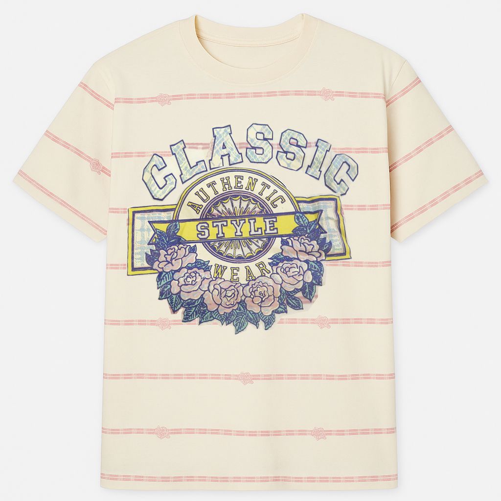 Remera Manga Corta Estampado con Flores y Rayas Classic