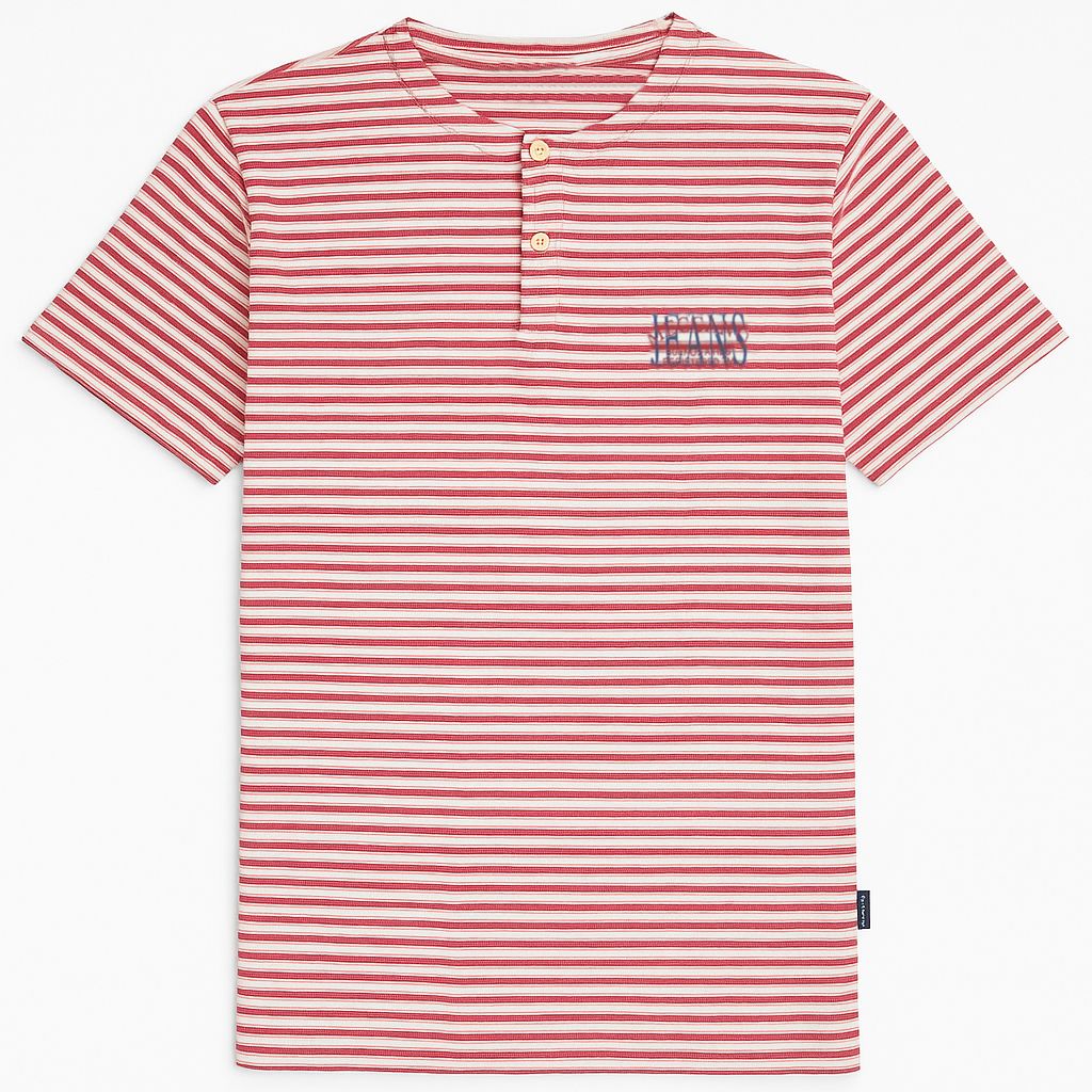 Remera Manga Corta Estampado Rayado con Botones